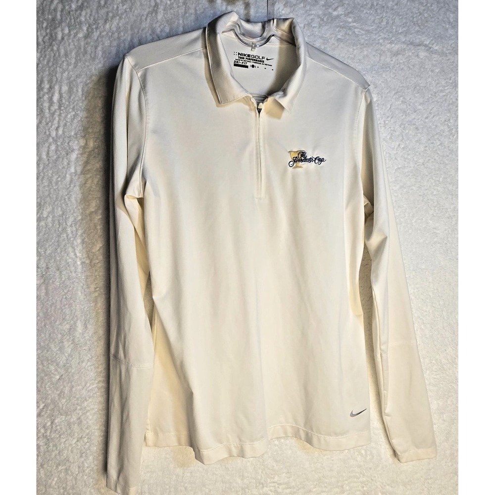 Nike Golf Presidents‎ Cup Womens Sz M Shirt Dri Fit Tour Performance Gold Logo